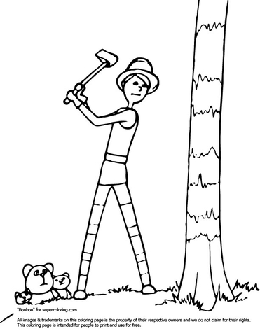 Ted Chopping Down A Tree Coloring Page